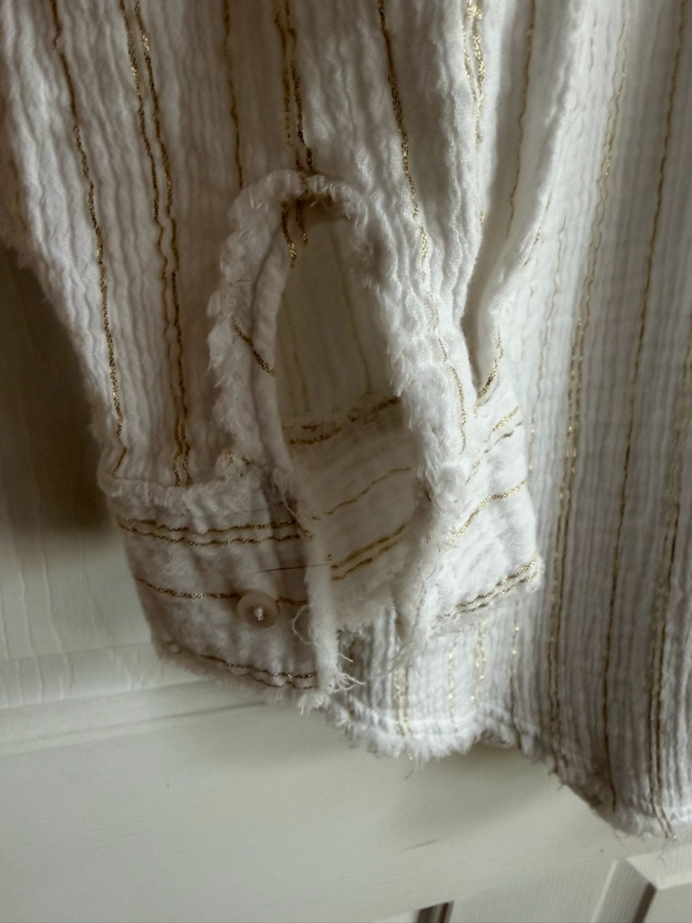 aerie White with Gold Textured Stripe Button-Down Shirt - Picture 3 of 5